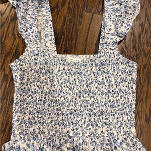 Altar'd State Blue and White Floral Smocked Blouse